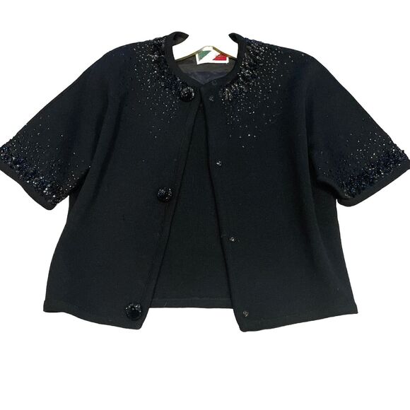 VTG Women Cardigan 10 Sequin Wool Retro Glam Holiday Cocktail Party Statement - Picture 1 of 8